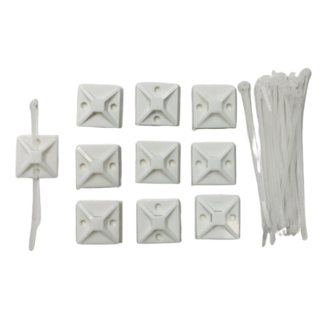 Cable Ties w/ Adhesive Back - WHITE 10PK
