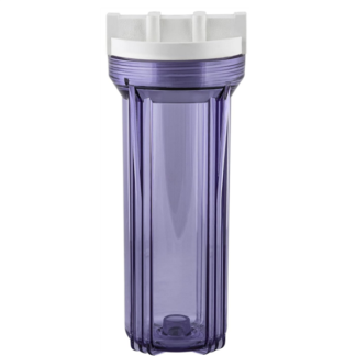 RO 10" Clear Sump Housing w/ WHITE Rib Cap, 1/4" FPT Ports