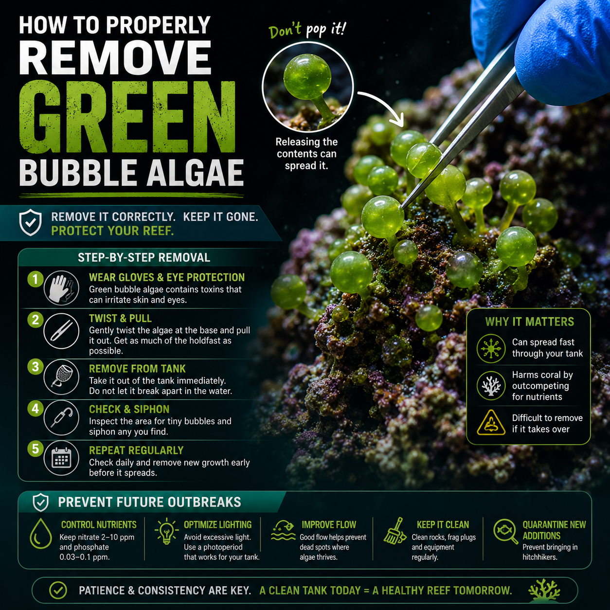 Removing Valonia macrophysa bubble algae